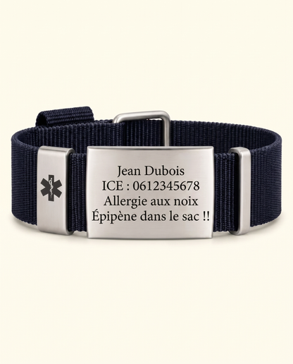 Bracelet Médical Medi avec Gravure d'ID Personnelle