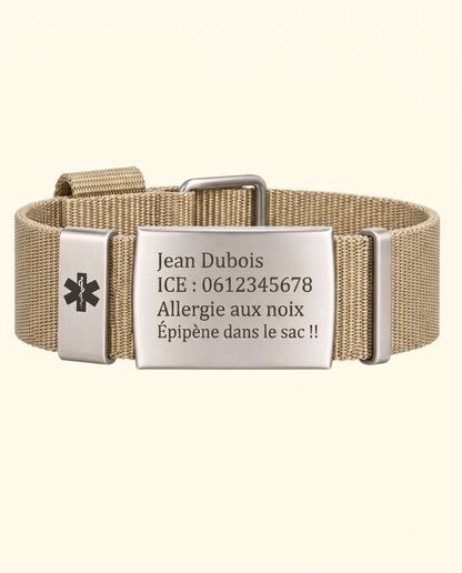 Bracelet Médical Medi avec Gravure d'ID Personnelle