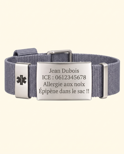 Bracelet Médical Medi avec Gravure d'ID Personnelle