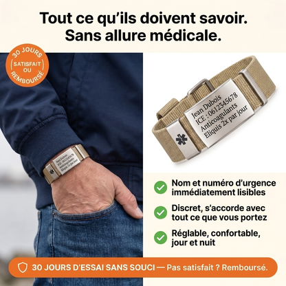 Bracelet Médical Medi avec Gravure d'ID Personnelle