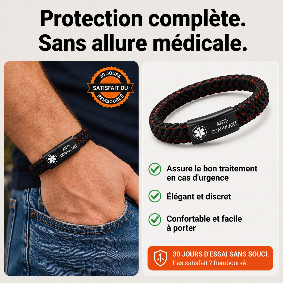 Bracelet Médical Anticoagulant pour hommes