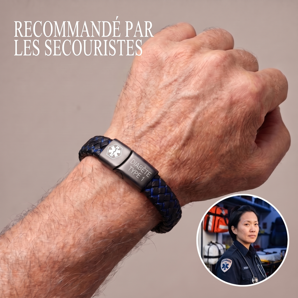 Bracelet médical diabète type 1 recommandé par les secouristes